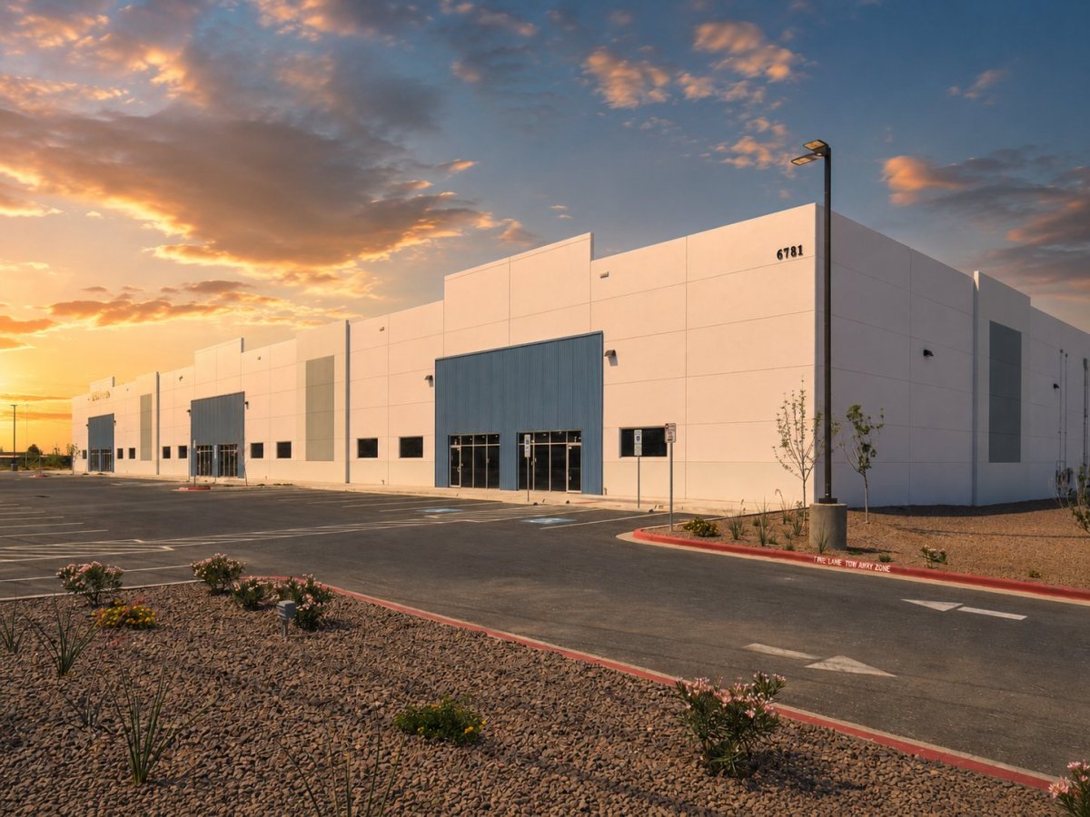 Greyfield industrial development at sunset