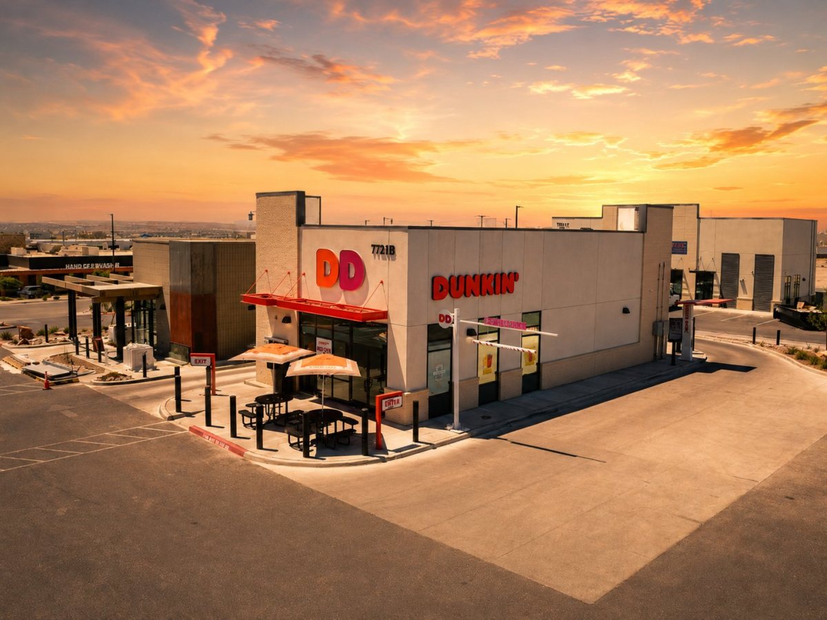Greyfield retail development at sunset